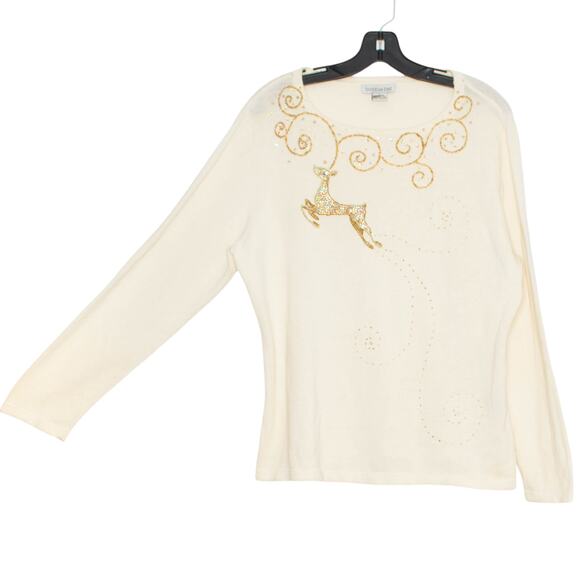 Vintage Sweater Holiday Christmas Whimsical Cottage Cozy Beaded Sequin Large - Picture 7 of 8